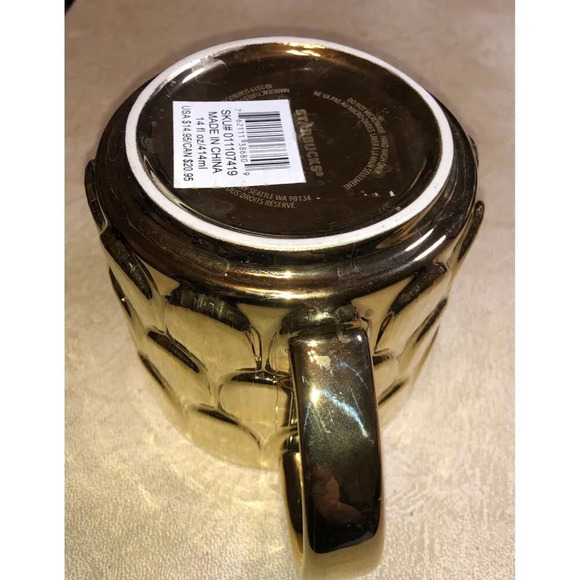 2019 Starbucks Mug Ceramic Gold Mermaid Scales Scalloped Coffee Mug 14oz Cup - Picture 6 of 7